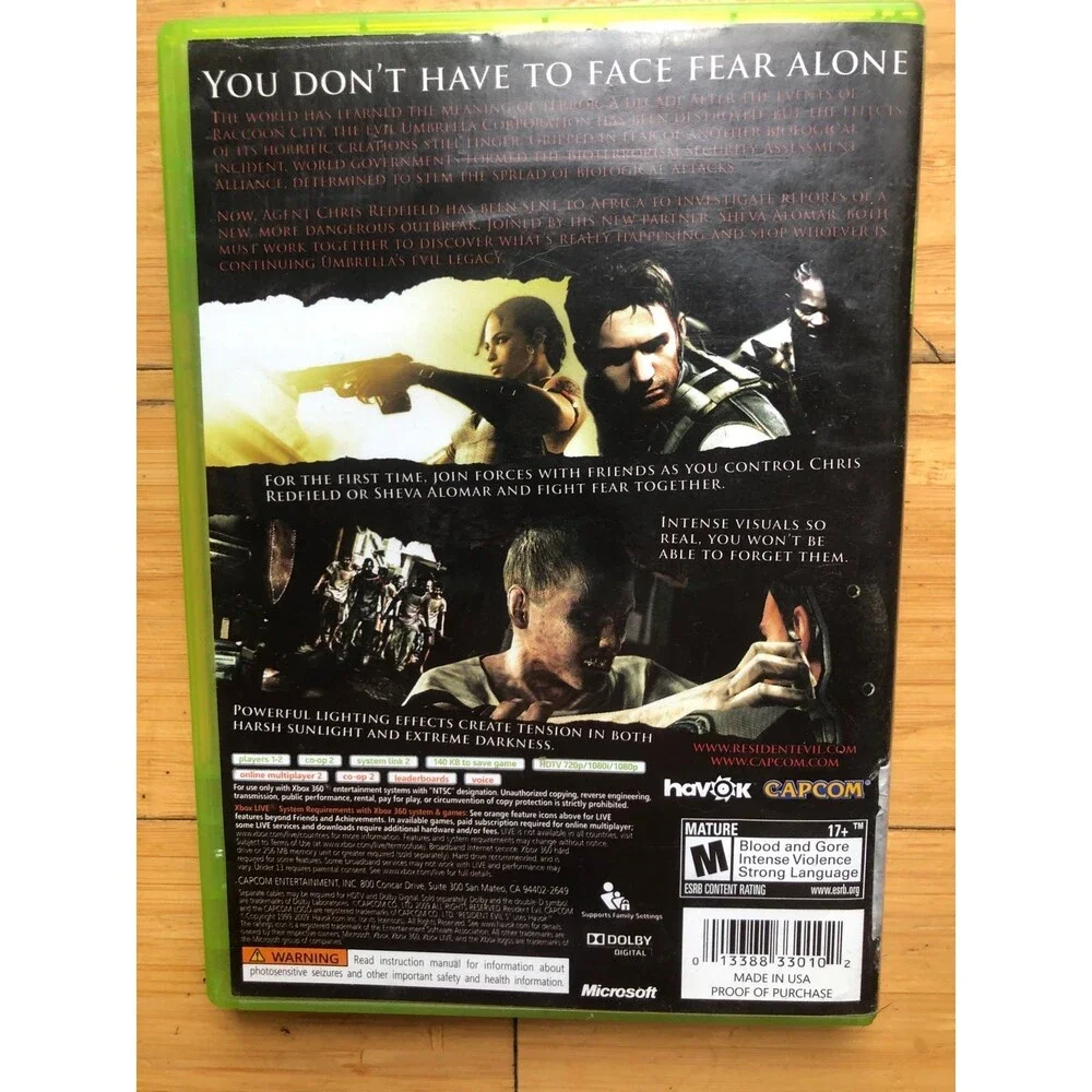 Resident Evil 5 (Microsoft XBOX 360, 2009) No Manual